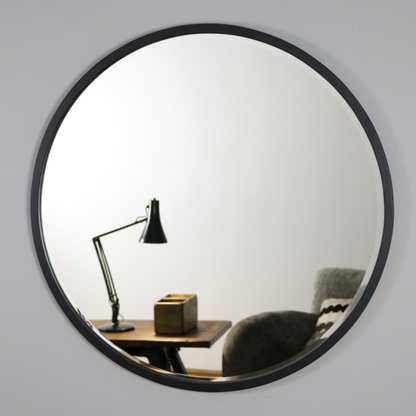 Higgins - Specchio da Parete Rotondo Moderno in Metallo Nero 100cm x 100cm