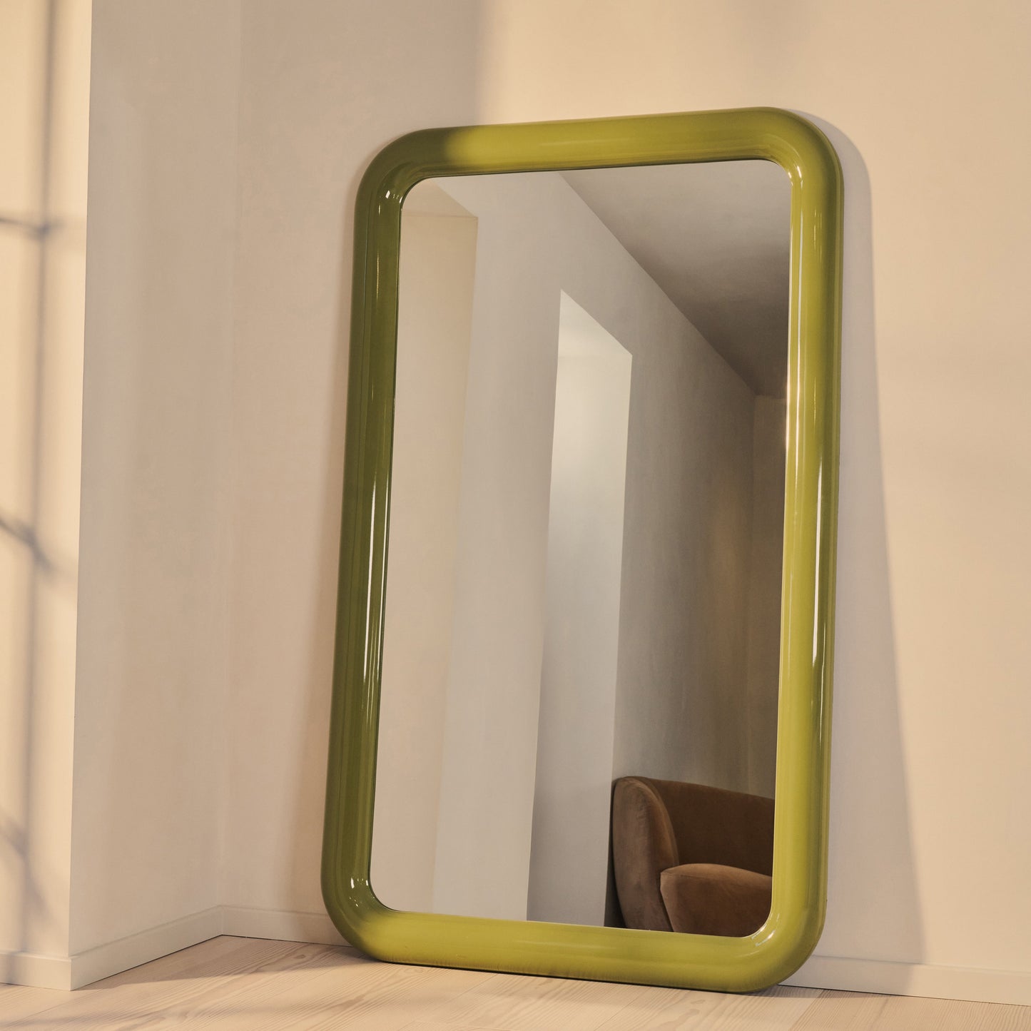 Obsidian - Specchio Rettangolare Grande a Figura Intera Verde Oliva Lucido 200cm x 120cm