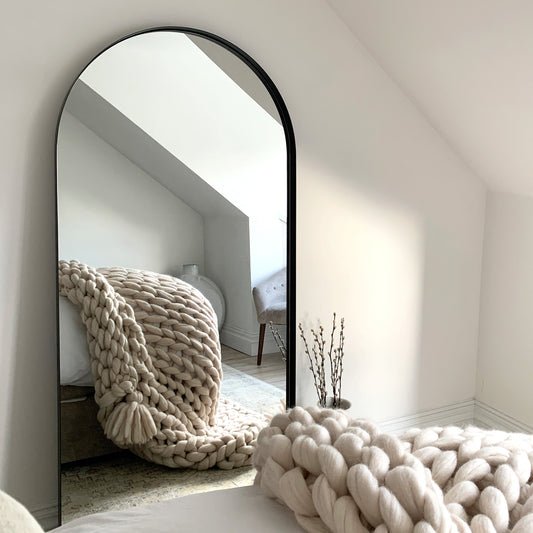 Arcus - Specchio a Arco Grande in Metallo Nero a Figura Intera 170cm x 80cm