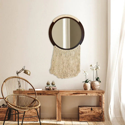 Specchio da Parete con Macramé Bohemien - Frangia in Cotone Fatto a Mano 40 cm