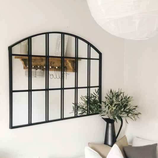 Bridgewater - Specchio a Finestra Industriale ad Arco in Metallo Nero 120cm x 80cm