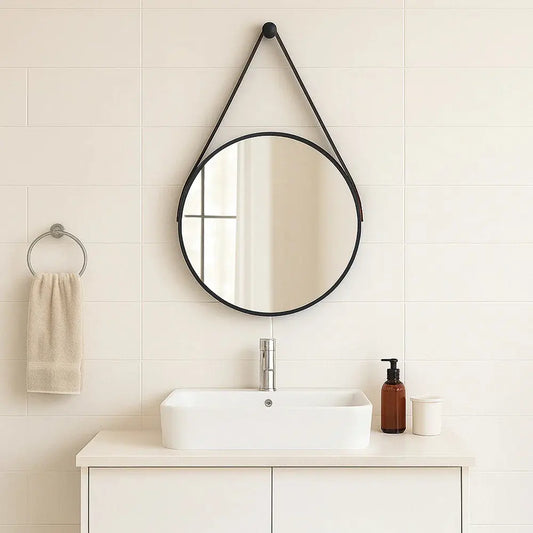 Specchio Rotondo Adnet con Cinturino in Pelle Premium - Decorazione Murale Moderna