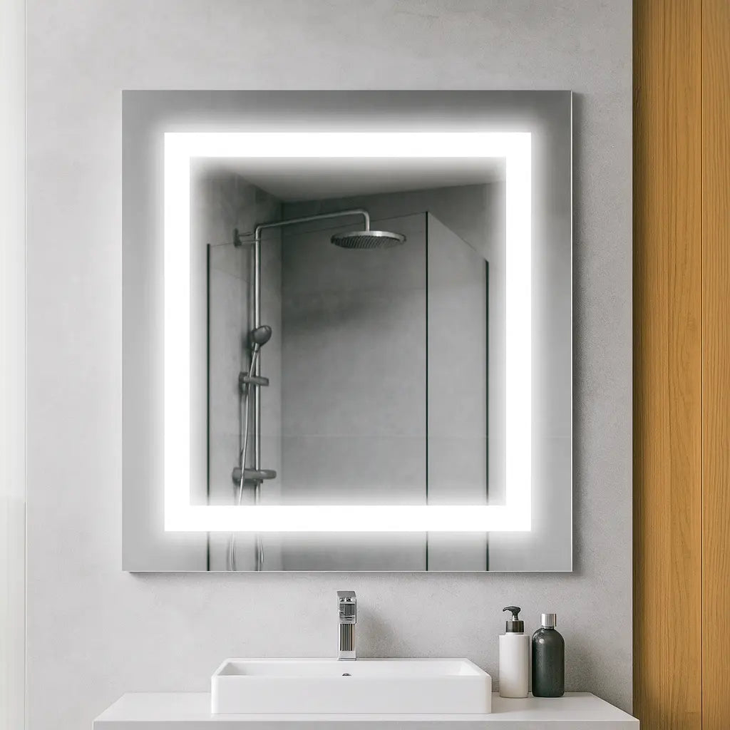 Specchio LED Retroilluminato Quadrato Moderno - Decorazione Parete in Vetro Satinato