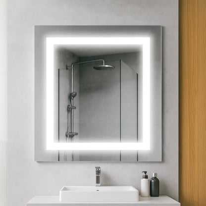 Specchio LED Retroilluminato Quadrato Moderno - Decorazione Parete in Vetro Satinato