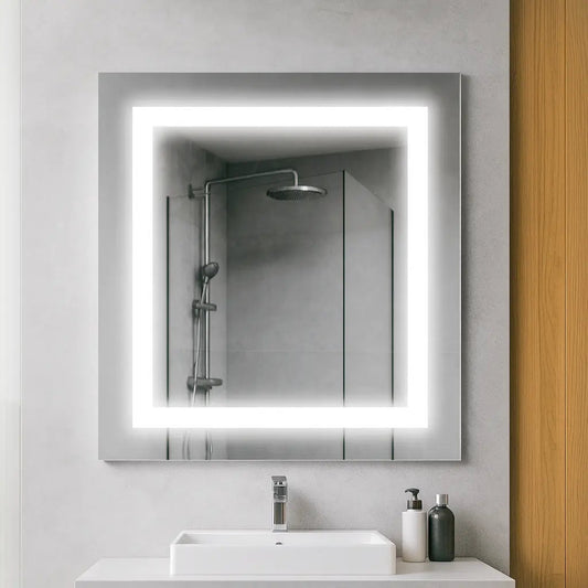 Specchio LED Retroilluminato Quadrato Moderno - Decorazione Parete in Vetro Satinato