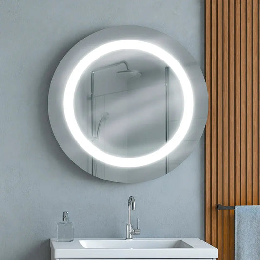 Specchio Rotondo Moderno Retroilluminato a LED con Design Sabbiato Perimetrale