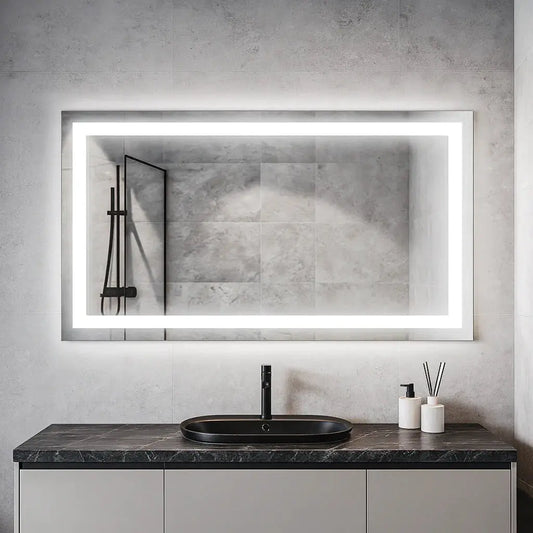 Specchio Rettangolare Moderno Retroilluminato - Design con Bordo Smerigliato a LED