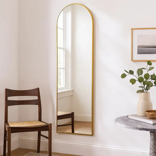 Specchio Decorativo da Parete ad Arco Michi - Elegante Cornice Dorata - 110 x 50 cm