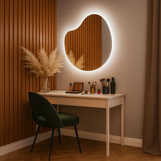 Specchio da Parete Organico a Forma di Mela con LED - Design Retroilluminato Premium (60x60 cm)