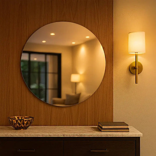 Specchio Rotondo Minimalista Senza Cornice - Decorazione da Parete con Bordo Lucidato Premium