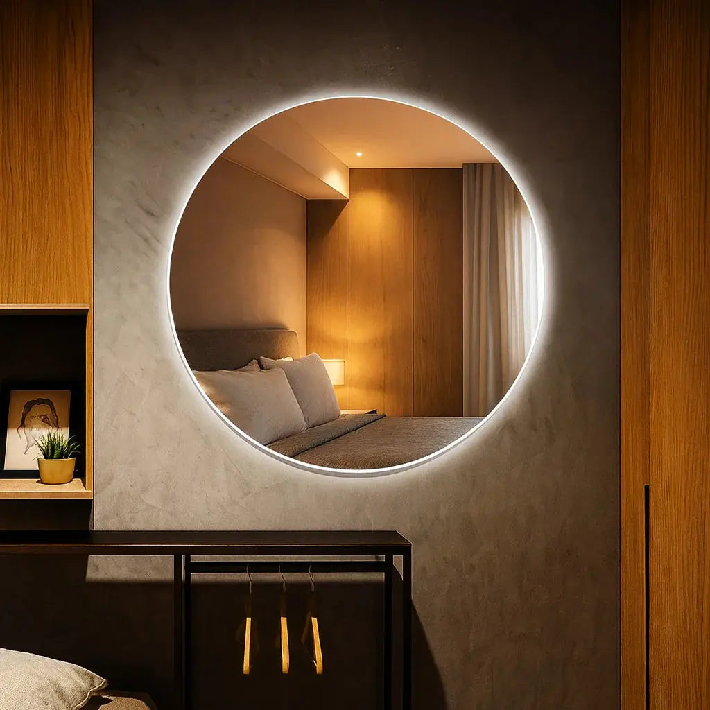 Specchio da Parete Rotondo a LED Moderno - Design Premium Retroilluminato e Impermeabile