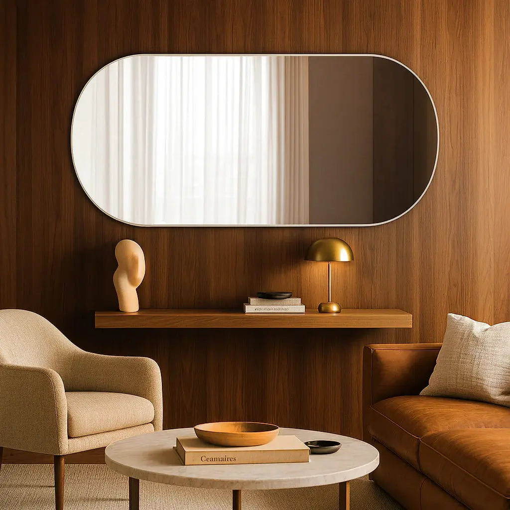 Specchio da Parete Rettangolare Moderno con Eleganti Angoli Arrotondati