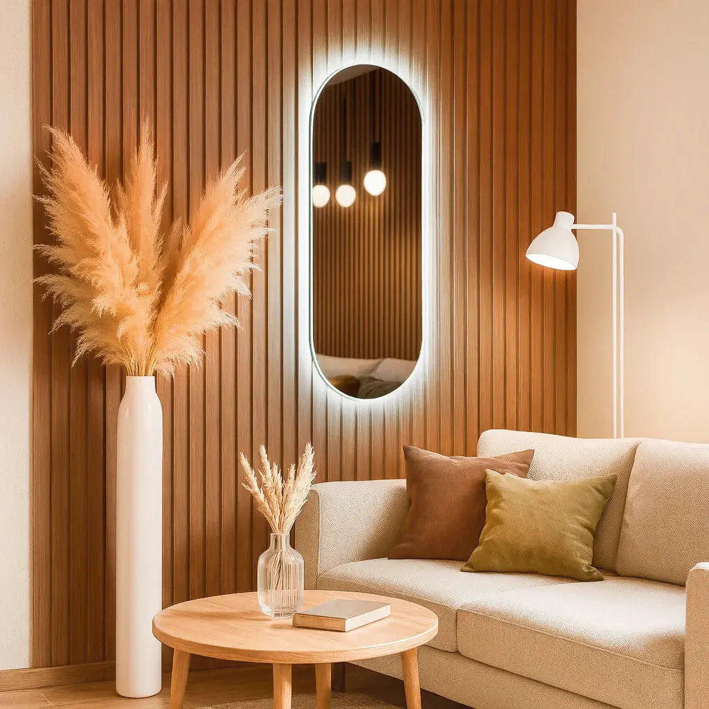Specchio da Parete Stretto Moderno a LED - Design Ovale Sottile con Retroilluminazione