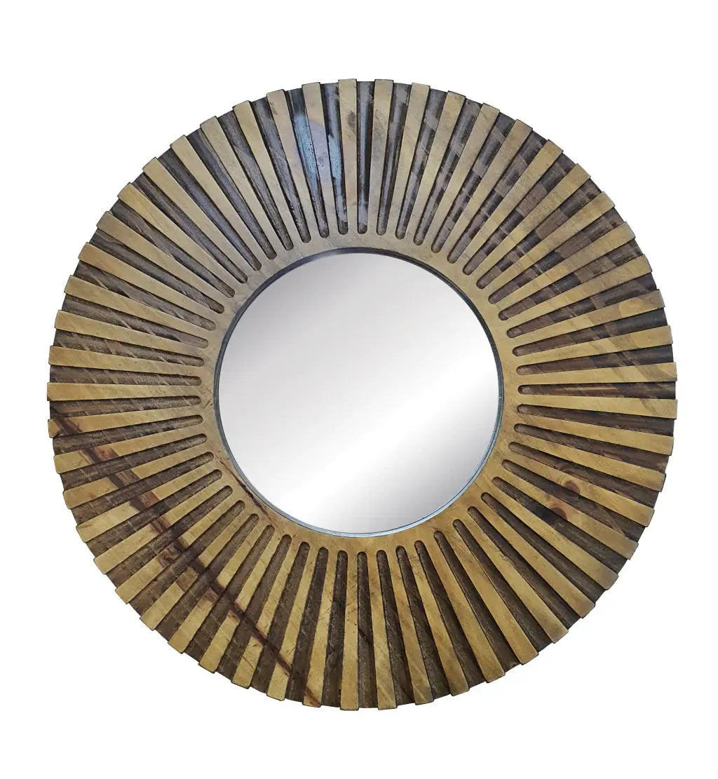 Specchio da Parete Rotondo 52cm - Elegante Cornice con Finitura in Legno Zigrinato