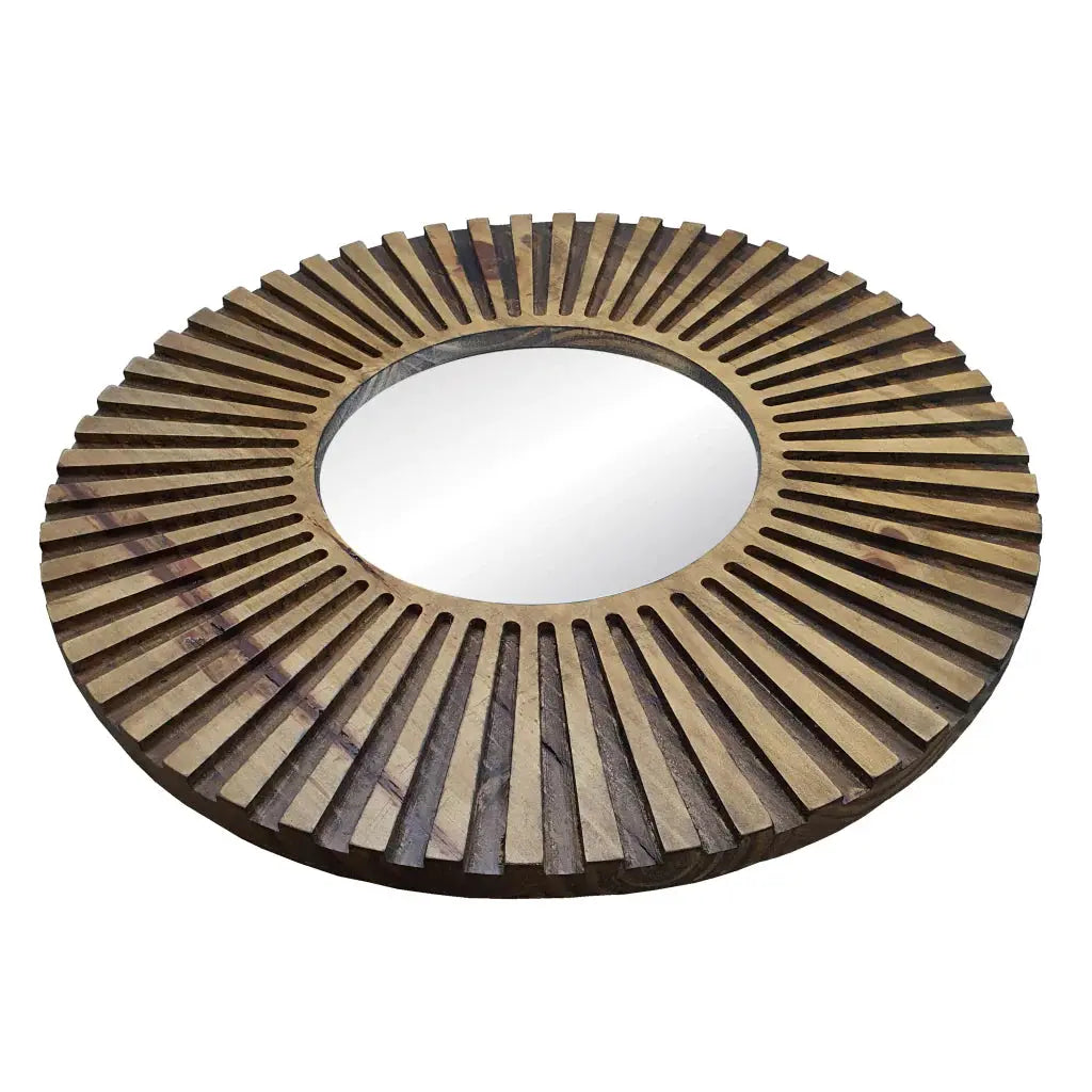 Specchio da Parete Rotondo 52cm - Elegante Cornice con Finitura in Legno Zigrinato