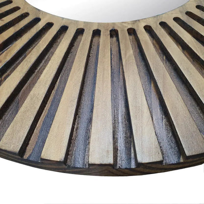 Specchio da Parete Rotondo 52cm - Elegante Cornice con Finitura in Legno Zigrinato