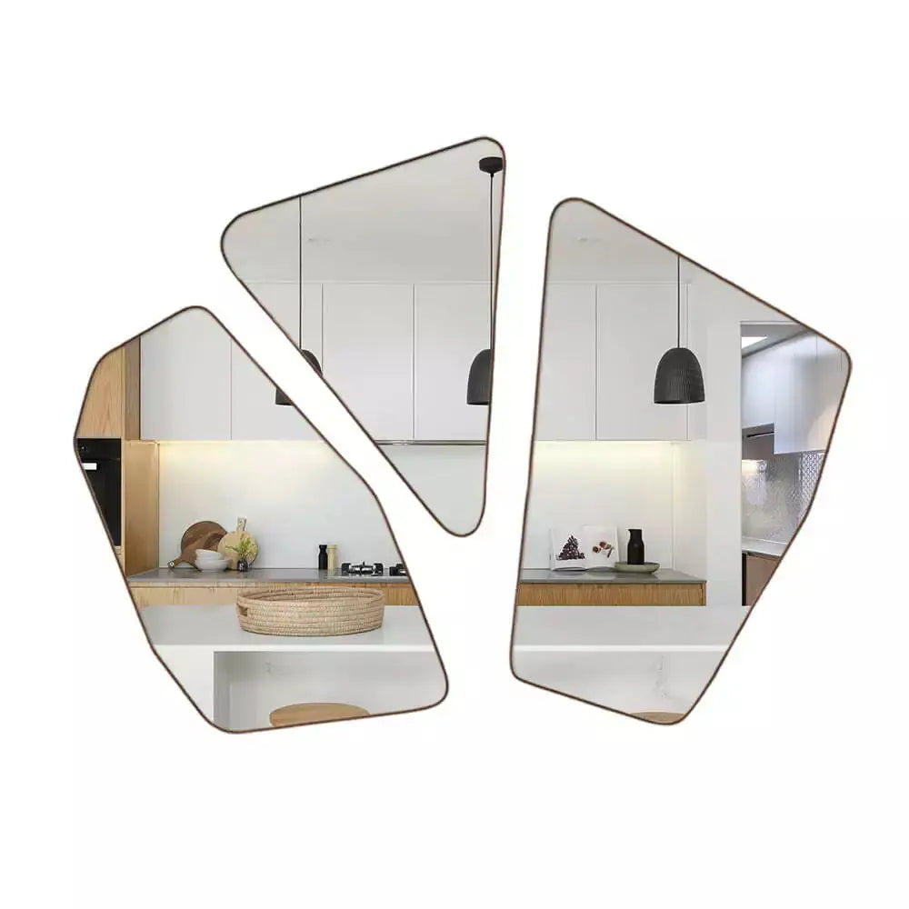 Trio di Specchi Geometrici Sospesi Moderni - Composizione d'Arte da Parete Grande (150x135cm)