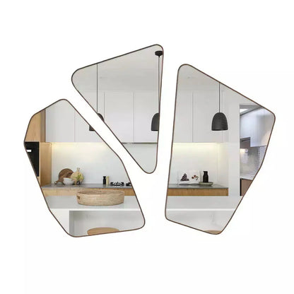 Trio di Specchi Geometrici Sospesi Moderni - Composizione d'Arte da Parete Grande (150x135cm)