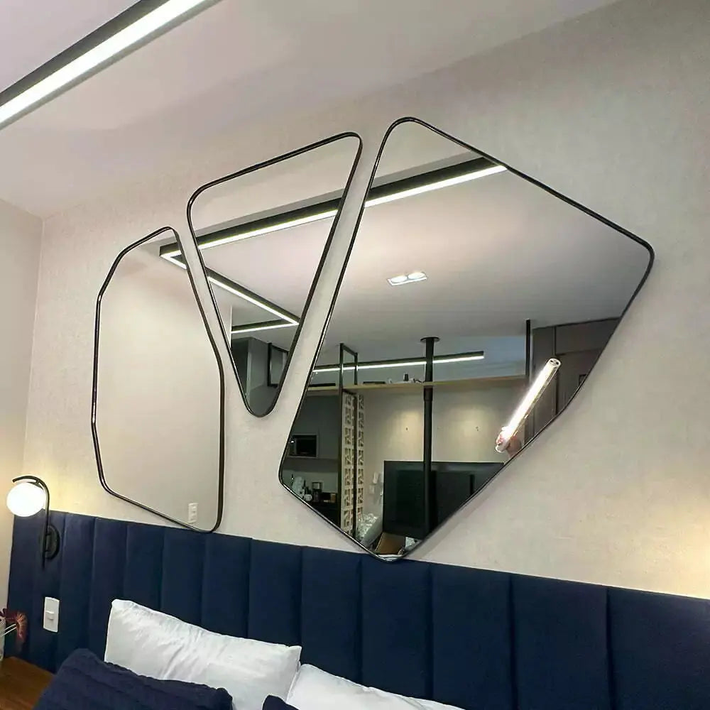 Trio di Specchi Geometrici Sospesi Moderni - Composizione d'Arte da Parete Grande (150x135cm)