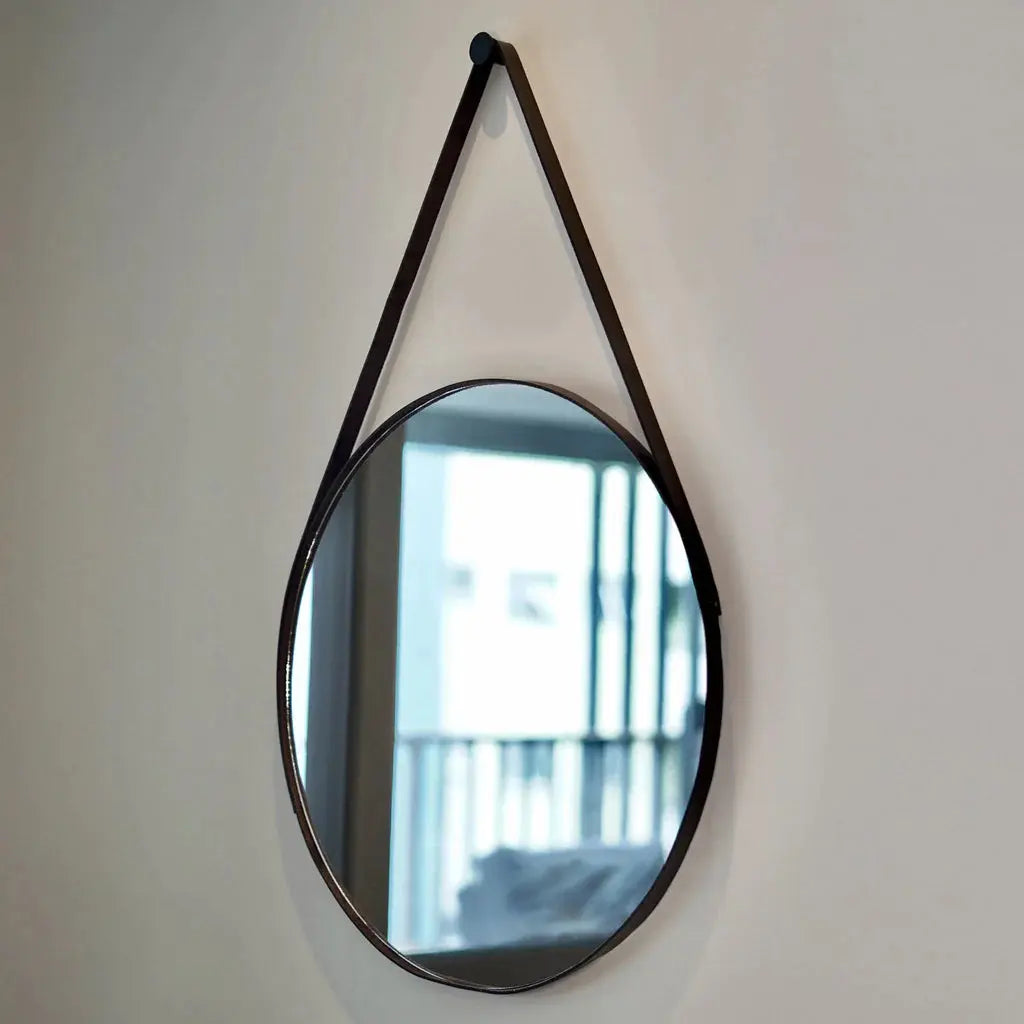 Specchio Rotondo Adnet con Cinturino in Pelle Premium - Decorazione Murale Moderna