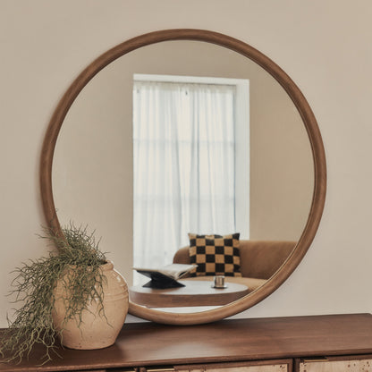 Amora - Specchio da Parete Rotondo Grande in Legno Caldo 100cm x 100cm
